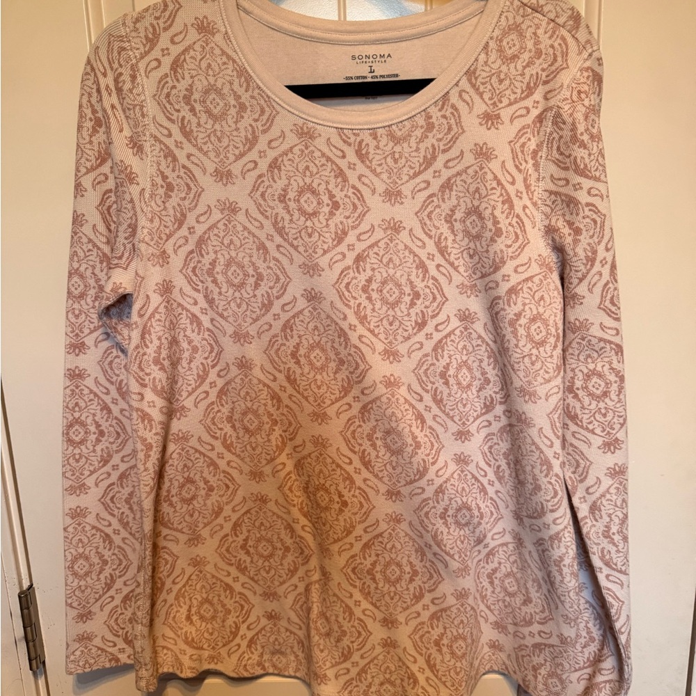 Sonoma Women's Long Sleeve Top in Cream and Pink